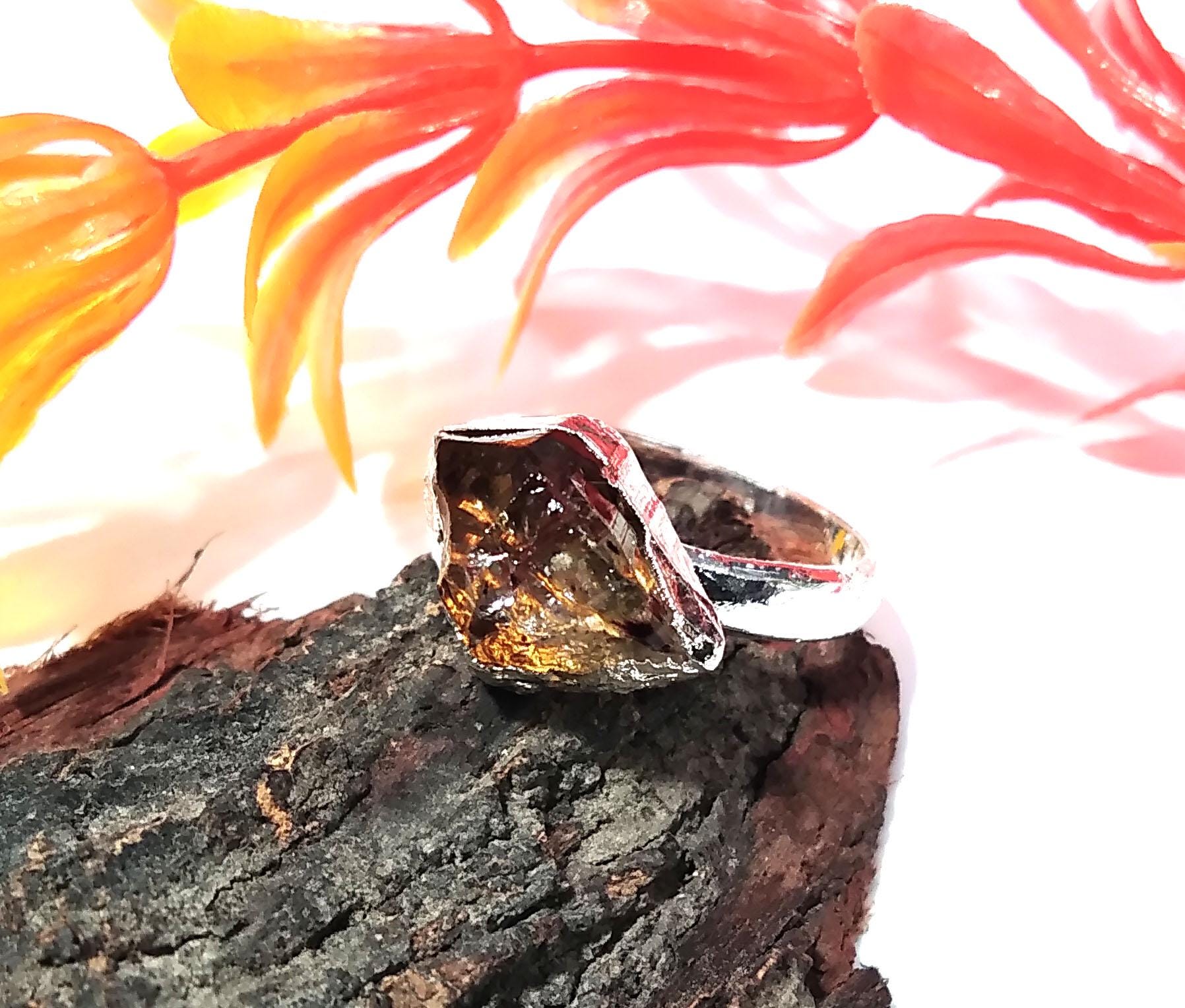 Natural Raw Citrine Rough Gemstone Ring, Solid 925 Sterling Silver Ring, Citrine Stone Size 12x9mm Handmade Ring, Gift Wedding Ring